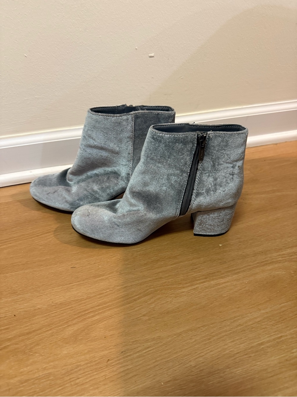 Sam Edelman Light Gray Velvet Ankle Booties